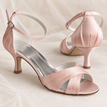 Load image into Gallery viewer, Custom Colour Satin Bridal Sandals – 3 Heel Heights
