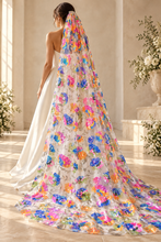 Load image into Gallery viewer, Multicoloured Sequin Floral Bridal Veil | 90–300 cm
