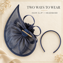 Load image into Gallery viewer, Navy Blue Fascinator &amp; Clutch Bag– Handmade Beaded Wedding Guest Accessories
