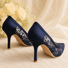 Load image into Gallery viewer, Navy Blue Lace Heels
