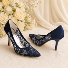 Load image into Gallery viewer, Navy Blue Lace Heels
