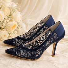 Load image into Gallery viewer, Navy Blue Lace Heels
