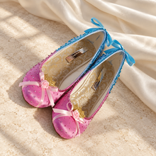Load image into Gallery viewer, Aurora Inspired Satin Bridal Heels | Pink &amp; Blue Crystal Wedding Shoes
