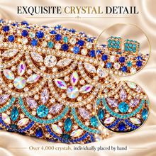 Load image into Gallery viewer, Luxury Swarovski Crystal Evening Clutch Bag – Handmade Floral Box Clutch with Removable Chain
