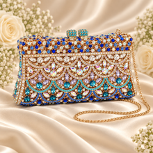 Load image into Gallery viewer, Luxury Swarovski Crystal Evening Clutch Bag – Handmade Floral Box Clutch with Removable Chain
