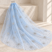 Load image into Gallery viewer, Pale Blue &amp; Silver Star Glitter Wedding Veil with Comb – 100cm or 150cm
