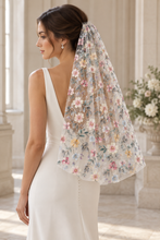 Load image into Gallery viewer, Luxury Pastel 3D Floral Wedding Veil with Sequins &amp; Silver Comb
