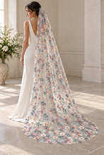 Load image into Gallery viewer, Luxury Pastel 3D Floral Wedding Veil with Sequins &amp; Silver Comb
