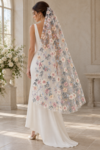 Load image into Gallery viewer, Luxury Pastel 3D Floral Wedding Veil with Sequins &amp; Silver Comb
