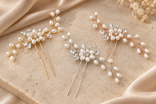 Load image into Gallery viewer, Pearl &amp; Crystal Bridal Hair Pin | Silver, Gold or Rose Gold
