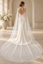 Load image into Gallery viewer, Pearl Drape Bridal Cape | Sheer Tulle Wedding Cape | 250 cm
