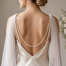 Load image into Gallery viewer, Pearl Drape Bridal Cape | Sheer Tulle Wedding Cape | 250 cm
