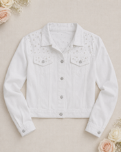 Load image into Gallery viewer, Personalized Pearl Denim Bridal Jacket: Bride to Be, Hen Party
