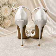 Load image into Gallery viewer, Lace Bridal Sandals with Pearl Details | 8cm, 10cm, 12cm Heel | Large Sizes

