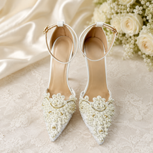 Load image into Gallery viewer, Lace Bridal Sandals with Pearl Details | 8cm, 10cm, 12cm Heel | Large Sizes
