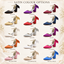 Load image into Gallery viewer, Pearl Ankle Strap Satin Bridal Shoes – 6 cm Block Heel
