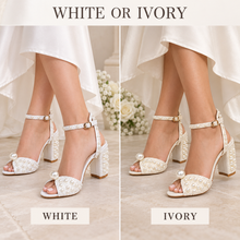 Load image into Gallery viewer, Pearl Embellished 7 cm Block-Heel Bridal Sandals – White or Ivory
