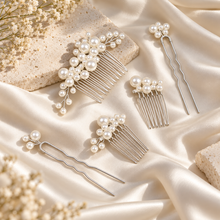 Load image into Gallery viewer, Pearl Bridal Hair Comb &amp; Pin Set | Five-Piece Wedding Hair Accessories
