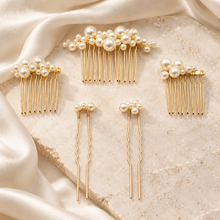 Load image into Gallery viewer, Pearl Bridal Hair Comb &amp; Pin Set | Five-Piece Wedding Hair Accessories
