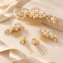 Load image into Gallery viewer, Pearl Bridal Hair Comb &amp; Pin Set | Five-Piece Wedding Hair Accessories
