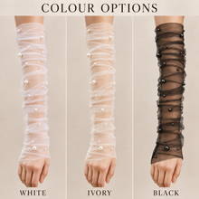 Load image into Gallery viewer, Pearl Tulle Bridal Sleeves – White, Ivory or Black
