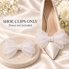 Load image into Gallery viewer, Pearl-Edged Organza Bridal Shoe Bow Clips – 4 Styles &amp; 13 Colours
