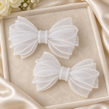 Load image into Gallery viewer, Pearl-Edged Organza Bridal Shoe Bow Clips – 4 Styles &amp; 13 Colours

