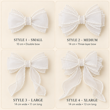 Load image into Gallery viewer, Pearl-Edged Organza Bridal Shoe Bow Clips – 4 Styles &amp; 13 Colours
