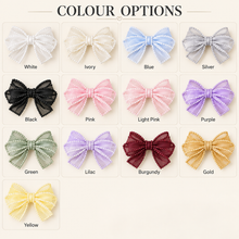 Load image into Gallery viewer, Pearl-Edged Organza Bridal Shoe Bow Clips – 4 Styles &amp; 13 Colours
