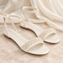 Load image into Gallery viewer, Pearl Flat Bridal Sandals in White or Ivory
