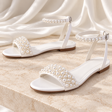 Load image into Gallery viewer, Pearl Flat Bridal Sandals in White or Ivory
