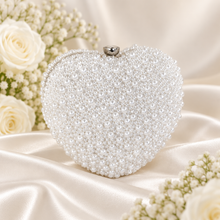 Load image into Gallery viewer, Pearl Heart Clutch Bag – Ivory or White Bridal Bag
