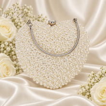 Load image into Gallery viewer, Pearl Heart Clutch Bag – Ivory or White Bridal Bag

