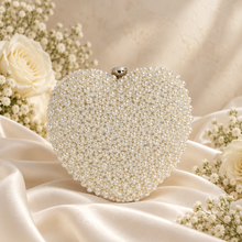 Load image into Gallery viewer, Pearl Heart Clutch Bag – Ivory or White Bridal Bag

