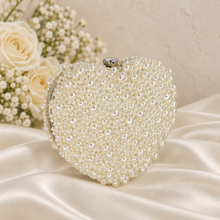 Load image into Gallery viewer, Pearl Heart Clutch Bag – Ivory or White Bridal Bag
