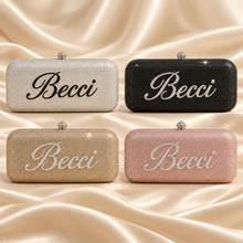 Load image into Gallery viewer, Personalised Crystal Name Clutch Bag – Custom Wedding &amp; Evening Handbag
