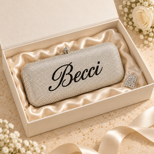 Load image into Gallery viewer, Personalised Crystal Name Clutch Bag – Custom Wedding &amp; Evening Handbag
