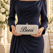 Load image into Gallery viewer, Personalised Crystal Name Clutch Bag – Custom Wedding &amp; Evening Handbag
