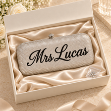 Load image into Gallery viewer, Personalised Crystal Name Clutch Bag – Custom Wedding &amp; Evening Handbag
