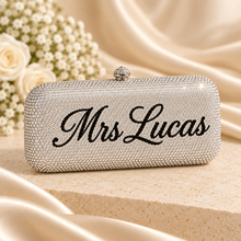 Load image into Gallery viewer, Personalised Crystal Name Clutch Bag – Custom Wedding &amp; Evening Handbag
