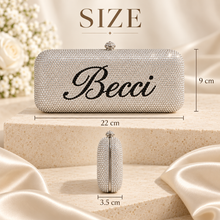 Load image into Gallery viewer, Personalised Crystal Name Clutch Bag – Custom Wedding &amp; Evening Handbag
