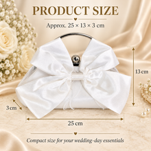 Load image into Gallery viewer, Personalised White Satin Bow Clutch Bag – Custom Bridal Wedding Purse
