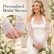 Load image into Gallery viewer, Personalised Tulle Bridal Bolero &amp; Fingerless Sleeves – Wedding Dress Cover Up
