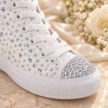 Load image into Gallery viewer, Personalised Crystal Bridal Converse Hi-Tops | White Wedding Trainers
