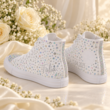 Load image into Gallery viewer, Personalised Crystal Bridal Converse Hi-Tops | White Wedding Trainers

