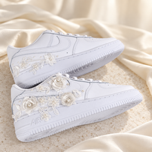 Load image into Gallery viewer, Personalised Nike Air Force 1 Bridal Trainers – Floral Lace &amp; Pearls
