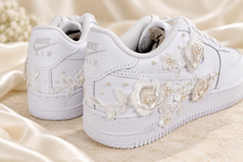 Load image into Gallery viewer, Personalised Nike Air Force 1 Bridal Trainers – Floral Lace &amp; Pearls
