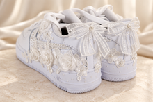 Load image into Gallery viewer, Personalised Nike Air Force 1 Bridal Trainers | Floral Lace &amp; Pearls
