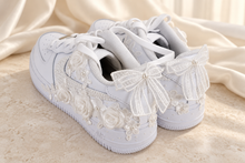 Load image into Gallery viewer, Personalised Nike Air Force 1 Bridal Trainers | Floral Lace &amp; Pearls
