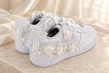 Load image into Gallery viewer, Personalised Nike Air Force 1 Bridal Trainers | Floral Lace &amp; Pearls
